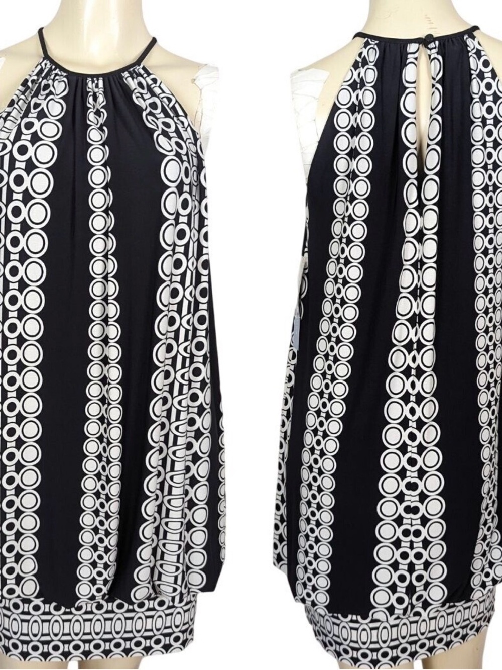 London Times Black & White Circle-Print Mini Skirt